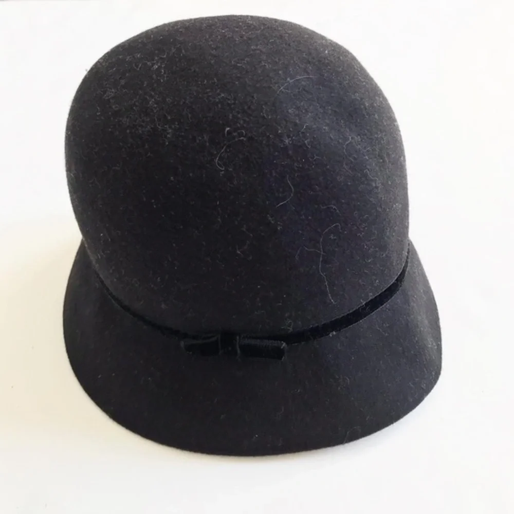 Gymboree black 100% wool velvet bow hat EUC size S